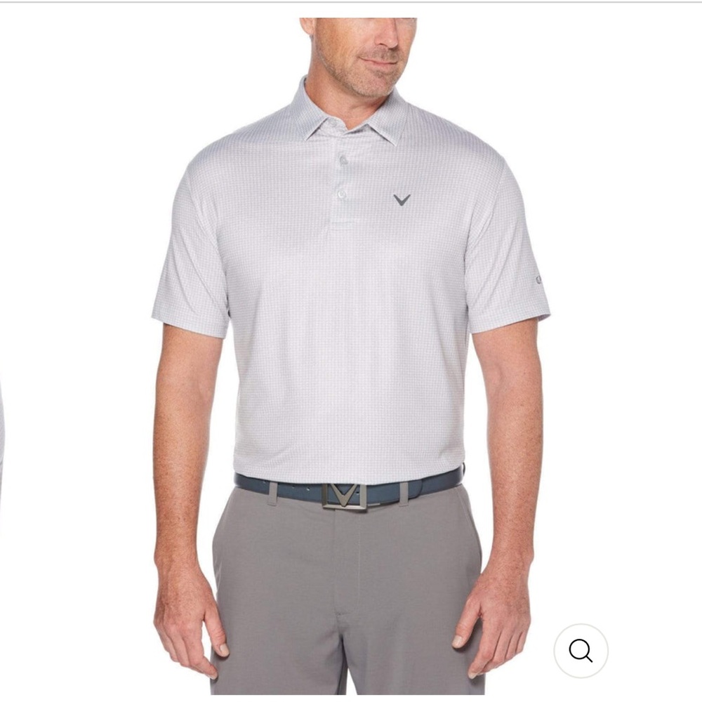Callaway Men's Short Sleeve Mini Heatner
Houndstooth Printed Polo, Gray Dawn